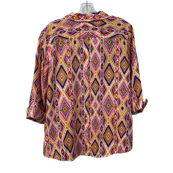 CHICO'S 2 100% Linen No-Iron Shirt Pattern Print Back Button Detail 3/4 Sleeves - Picture 5 of 10